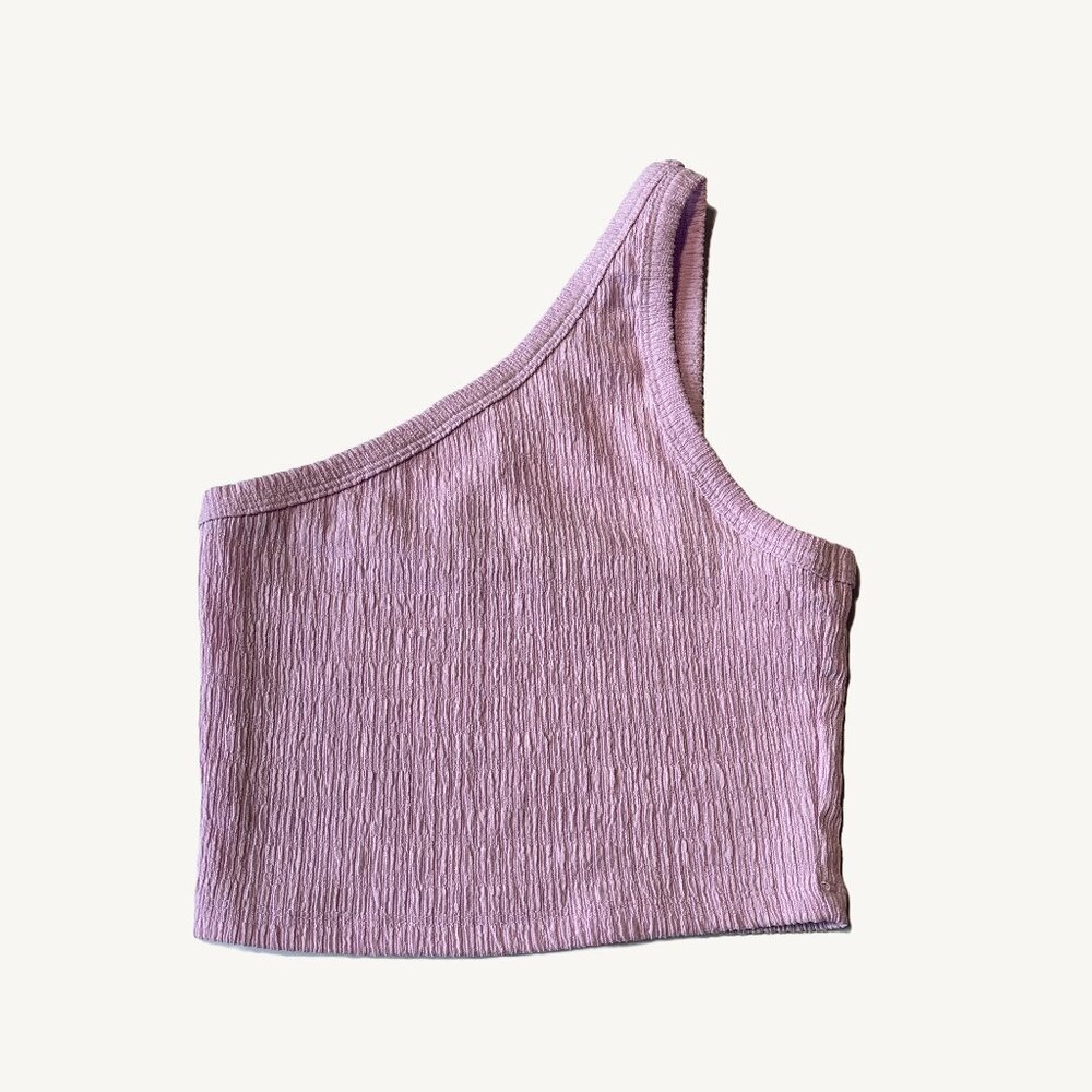 American Eagle Pinkish Purple Cropped One Shoulder Textured Tank Top Size Small